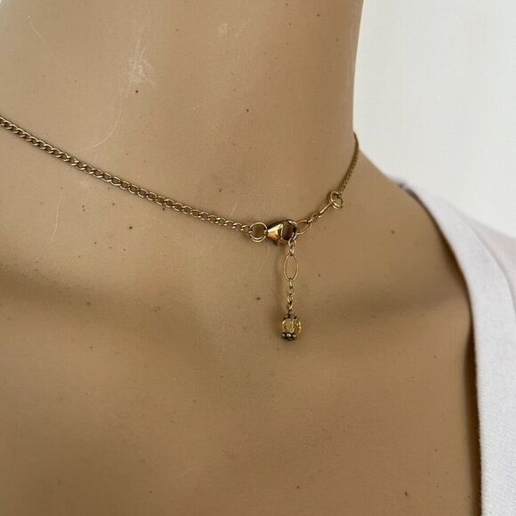Citrine Necklace Yellow Quartz Puffy Drop 18in Gold Tone Cable Chain - Picture 9 of 16